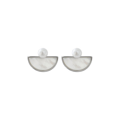 Luxyin S925 Silver Crescent Mother-of-Pearl Stud Earrings