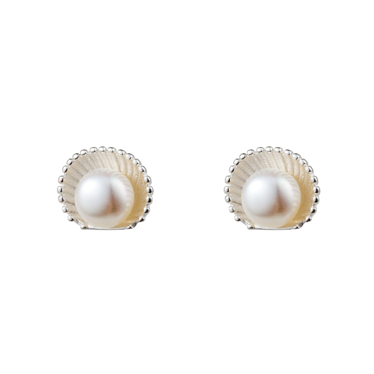 S925 Sterling Silver Pearl Shell Stud Earrings Vintage Design
