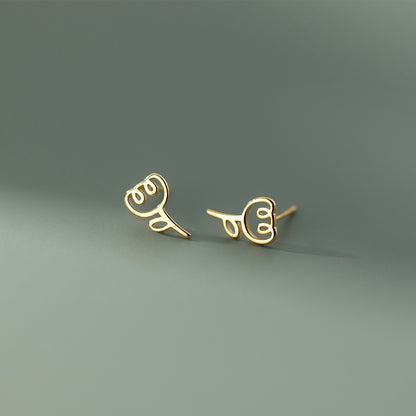 S925 Sterling Silver Tulip Rose Stud Earrings Minimalist Hollow Floral