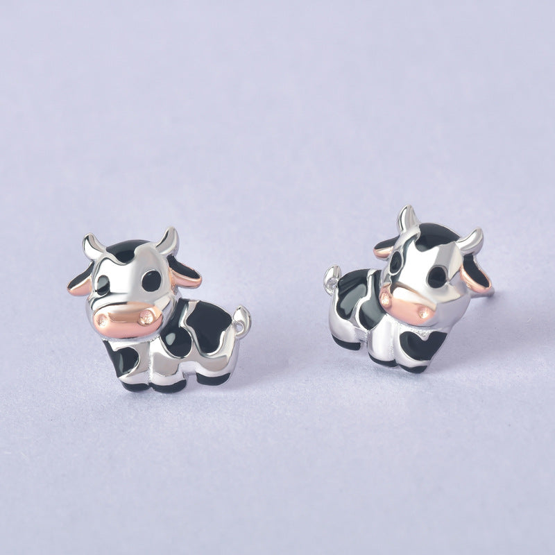 Luxyin 925 Sterling Silver Cow Stud Earrings - Cute & Minimalist