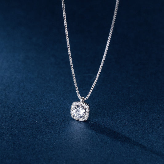 Luxyin Sterling Silver Square Zirconia Necklace