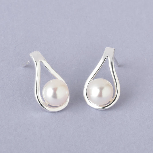 Luxyin 925 Sterling Silver Teardrop Pearl Stud Earrings