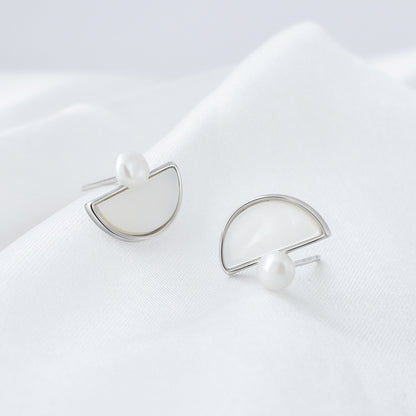 Luxyin S925 Silver Crescent Mother-of-Pearl Stud Earrings