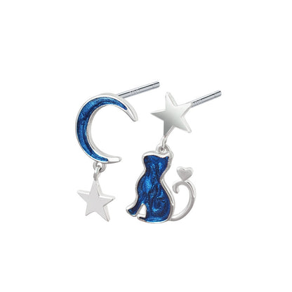 Luxyin Starry Cat 925 Silver Stud Earrings