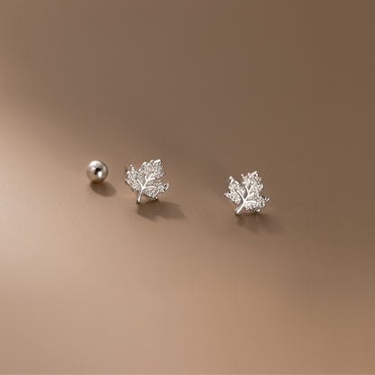 Maple Leaf Threaded Stud Earrings in S925 Sterling Silver with Screw Back