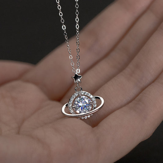 Luxyin Sterling Silver Celestial Star & Planet Necklace