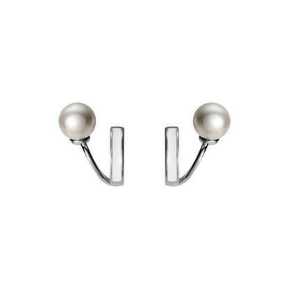 S925 Sterling Silver Double Layer Arc V-Shape Shell Pearl Stud Earrings