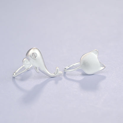Luxyin S925 Sterling Silver Asymmetrical Whale & Cat Ear Cuffs