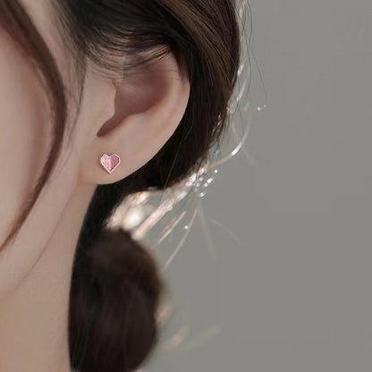Heart Shaped Stud Earrings 925 Sterling Silver Enamel Drop