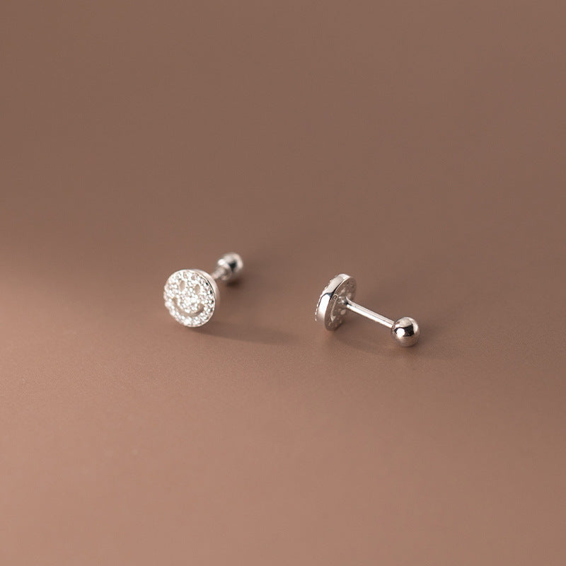 Luxyin S925 Silver Smiling Face Stud Earrings - Korean Style