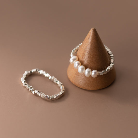 S925 Sterling Silver Crushed Pearl Minimalist Ring