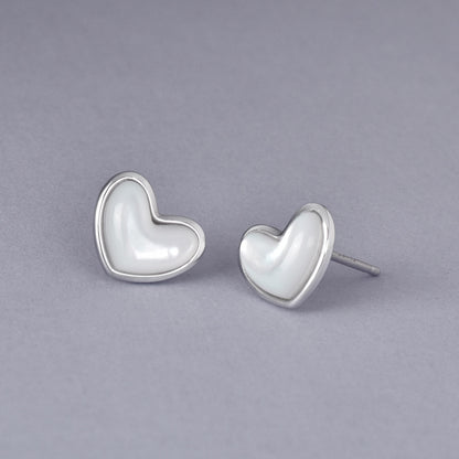 Luxyin S925 Silver Heart Stud Earrings - Mother of Pearl Delight ✨
