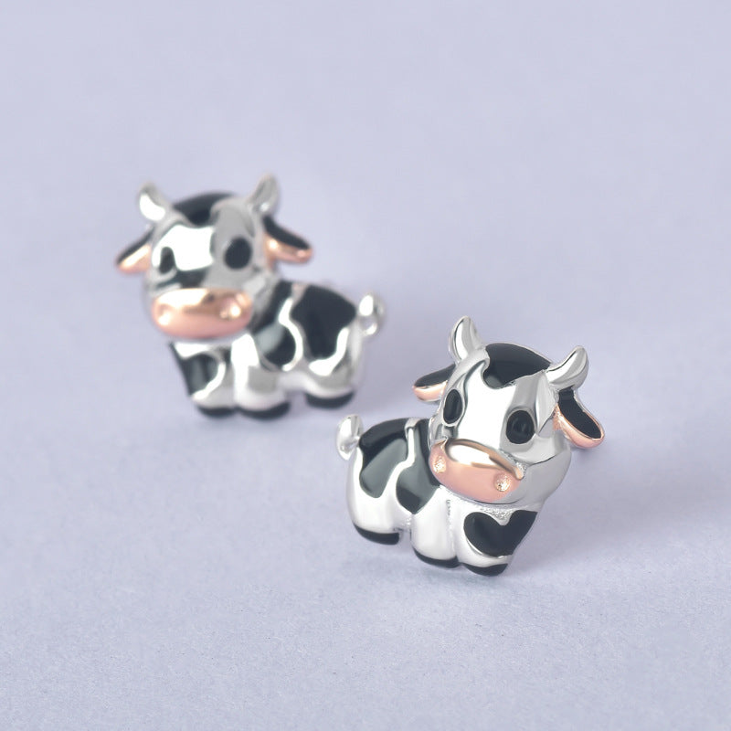 Luxyin 925 Sterling Silver Cow Stud Earrings - Cute & Minimalist