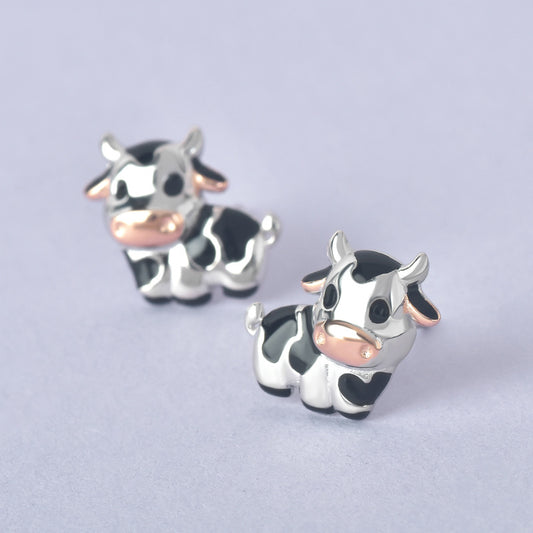 Luxyin 925 Sterling Silver Cow Stud Earrings - Cute & Minimalist