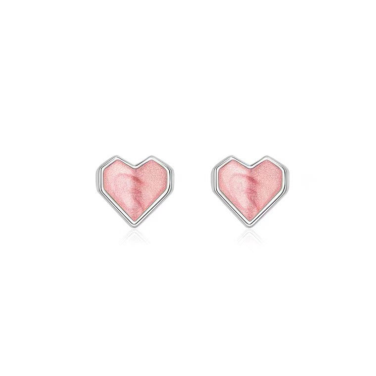 Heart Shaped Stud Earrings 925 Sterling Silver Enamel Drop