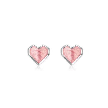 Heart Shaped Stud Earrings 925 Sterling Silver Enamel Drop