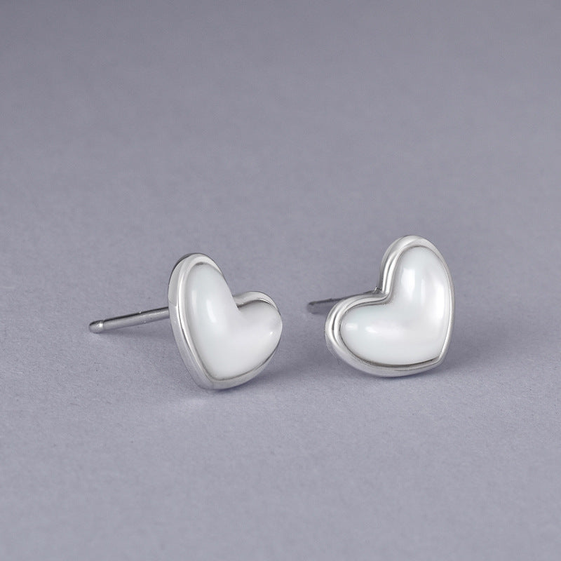 Luxyin S925 Silver Heart Stud Earrings - Mother of Pearl Delight ✨
