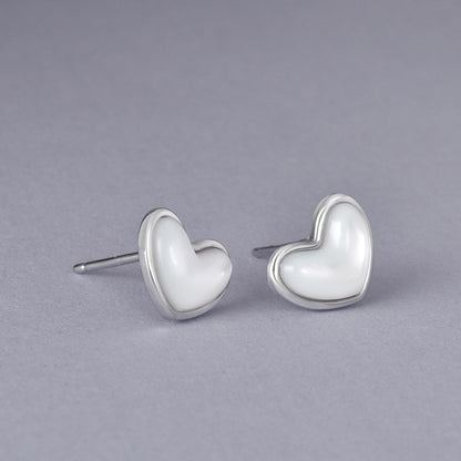 Luxyin S925 Silver Heart Stud Earrings - Mother of Pearl Delight ✨