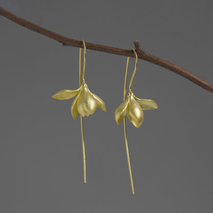 Luxyin Magnolia Whisper: Sterling Silver Floral Drop Earrings