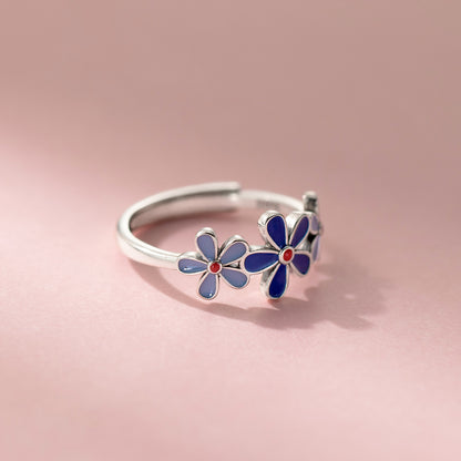 Delicate S925 Sterling Silver Three Flower Minimalist Ring