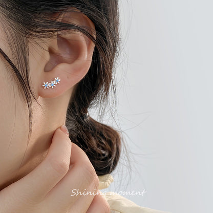 S925 Sterling Silver Cute Flower Pave Stud Earrings