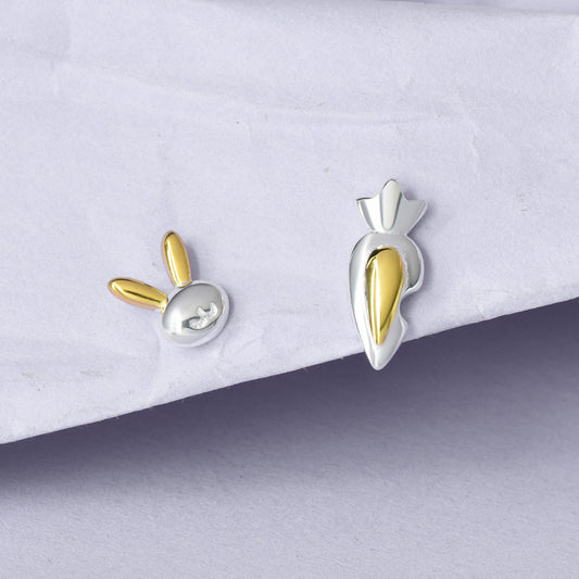 Luxyin 925 Sterling Silver Cute Bunny & Carrot Stud Earrings