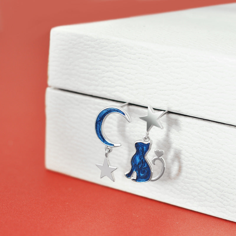 Luxyin Starry Cat 925 Silver Stud Earrings