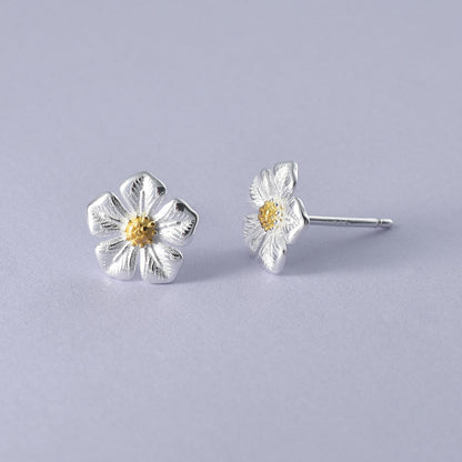 Luxyin 925 Sterling Silver Five-Petal Flower Stud Earrings