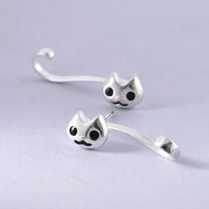 Luxyin Sterling Silver Playful Kitty Stud Earrings
