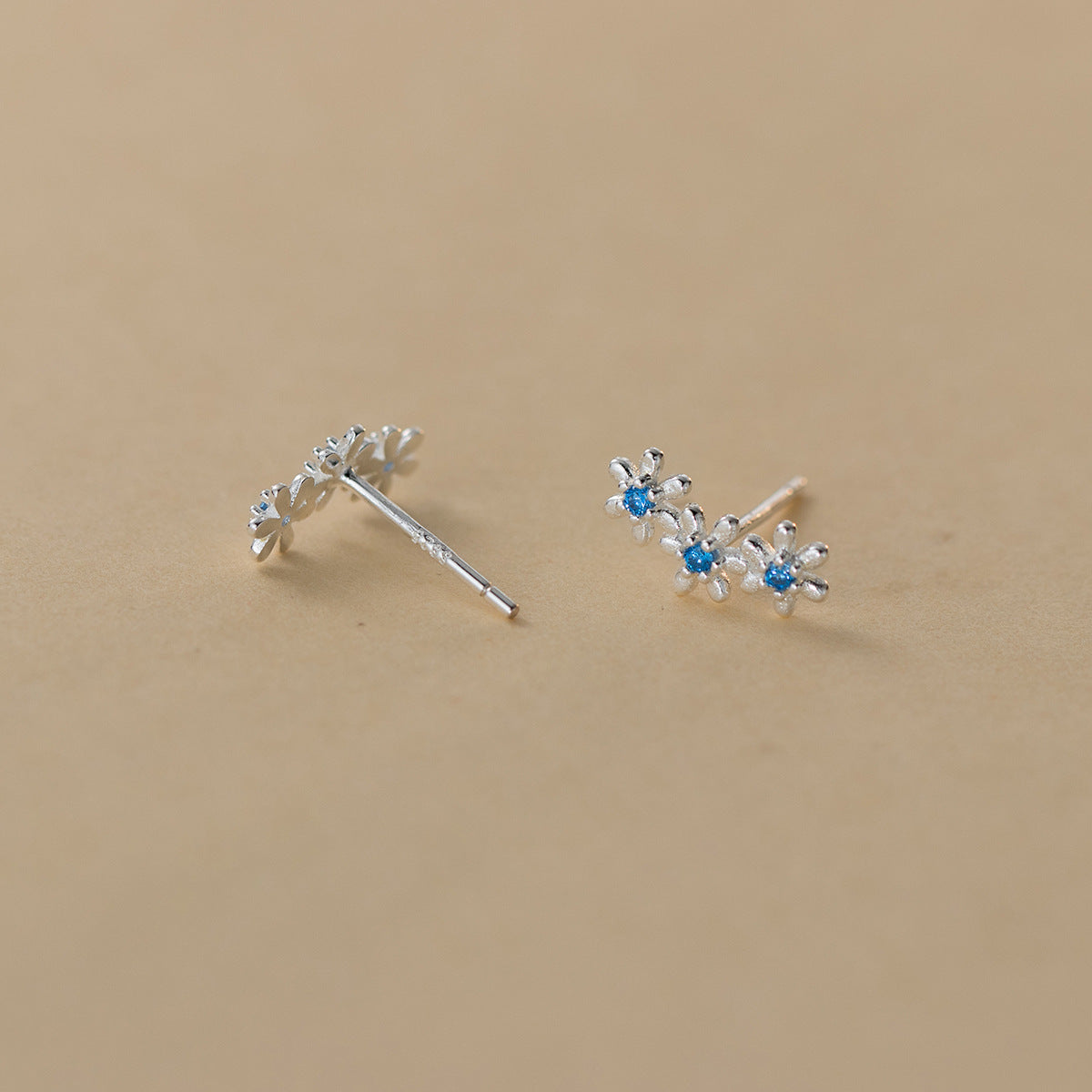 S925 Sterling Silver Cute Flower Pave Stud Earrings