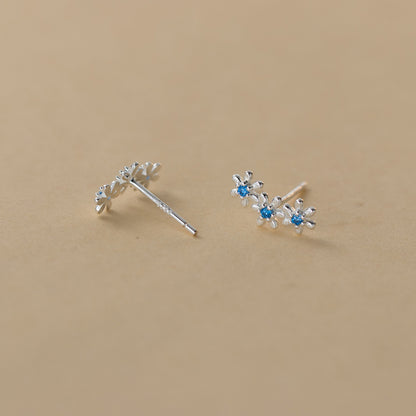 S925 Sterling Silver Cute Flower Pave Stud Earrings