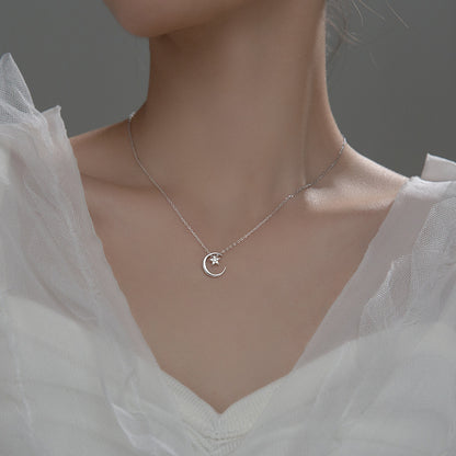 Luxyin Celestial Sparkle: Sterling Silver Star & Moon Necklace ✨