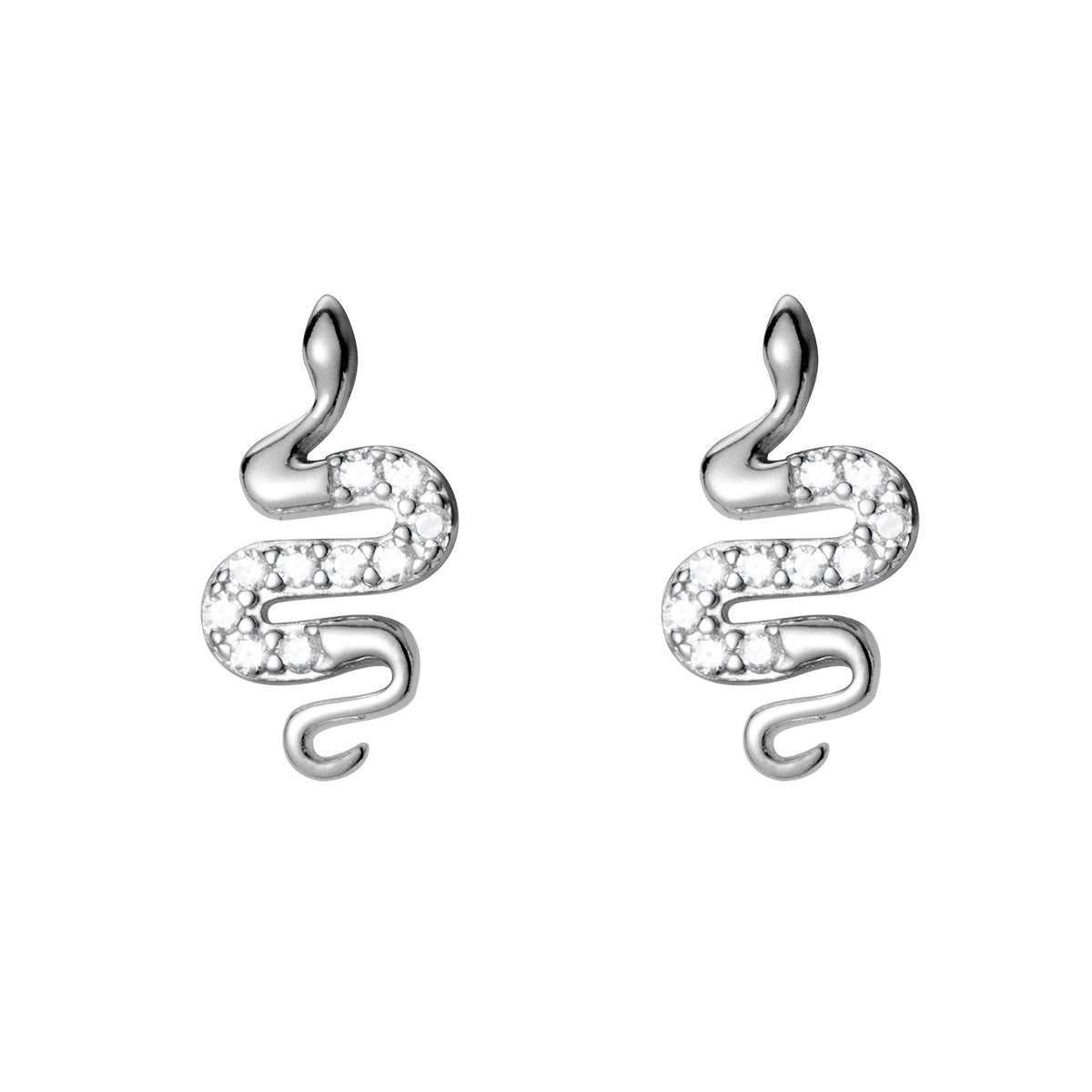 S925 Sterling Silver Snake Stud Earrings with Zircon