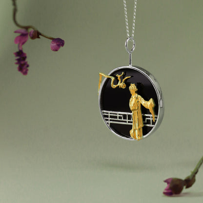 Luxyin Dream Garden: Black Agate & Sterling Silver Opera Necklace