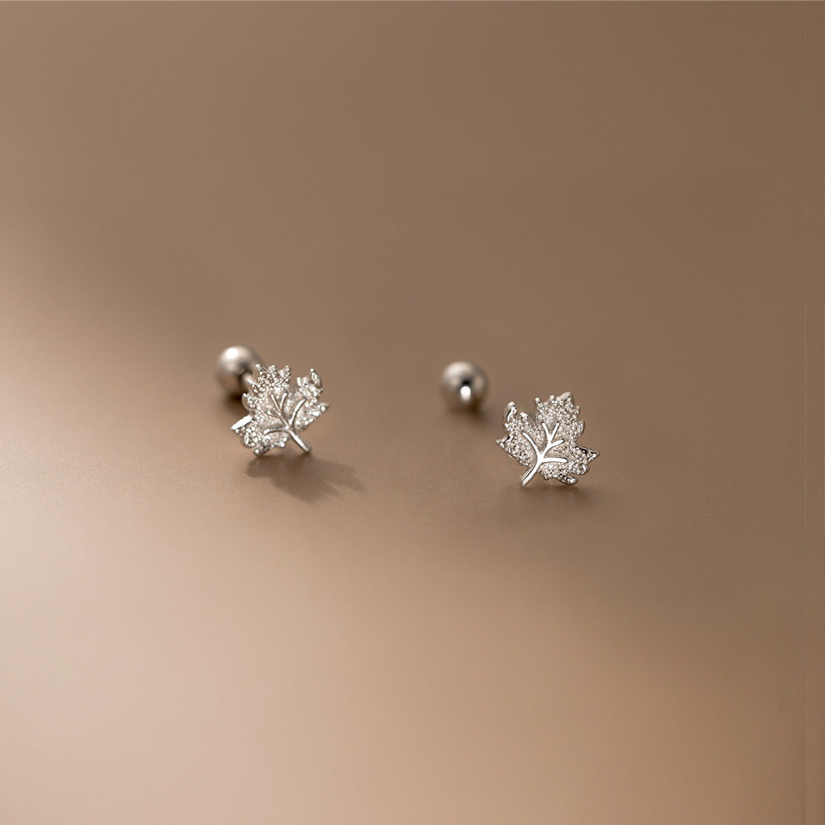 Maple Leaf Threaded Stud Earrings in S925 Sterling Silver with Screw Back