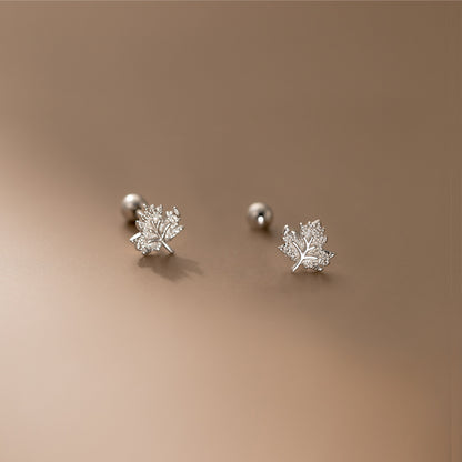 Maple Leaf Threaded Stud Earrings in S925 Sterling Silver with Screw Back