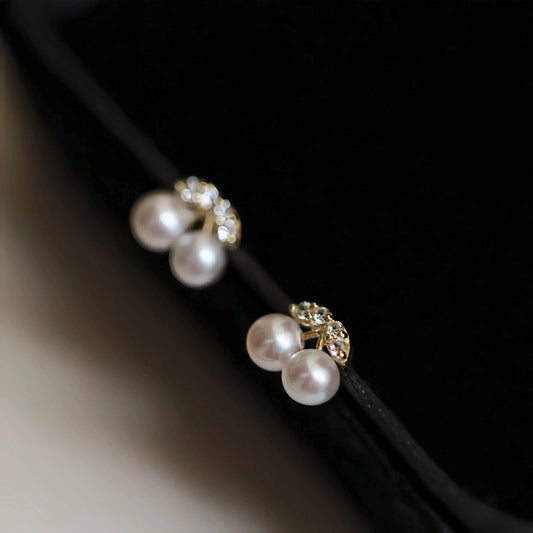 Luxyin S925 Sterling Silver Cherry Stud Earrings with Synthetic Pearl & CZ Accents