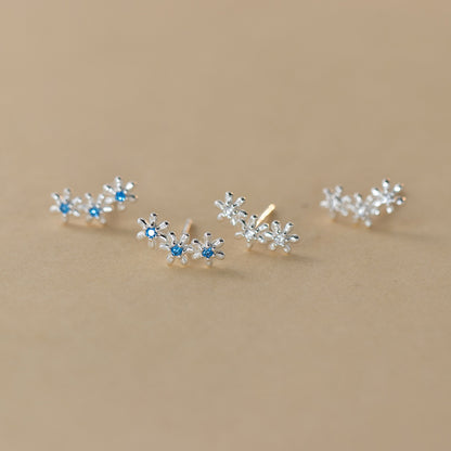 S925 Sterling Silver Cute Flower Pave Stud Earrings