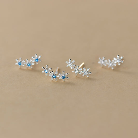 S925 Sterling Silver Cute Flower Pave Stud Earrings