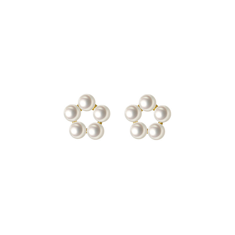 S925 Sterling Silver Minimalist Synthetic Pearl Flower Stud Earrings
