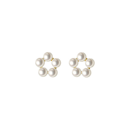 S925 Sterling Silver Minimalist Synthetic Pearl Flower Stud Earrings