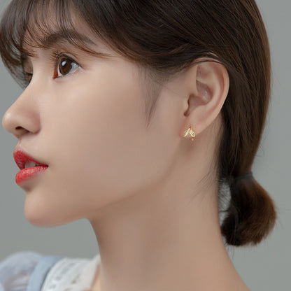 S925 Sterling Silver Tender Leaf Bud Stud Earrings