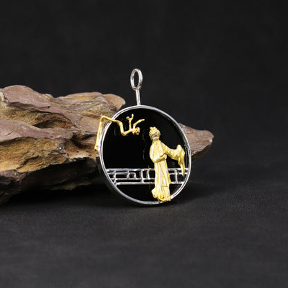 Luxyin Dream Garden: Black Agate & Sterling Silver Opera Necklace