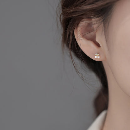 Luxyin S925 Sterling Silver Cherry Stud Earrings with Synthetic Pearl & CZ Accents