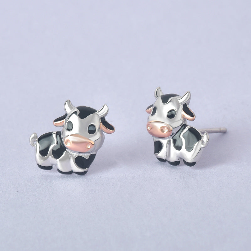 Luxyin 925 Sterling Silver Cow Stud Earrings - Cute & Minimalist