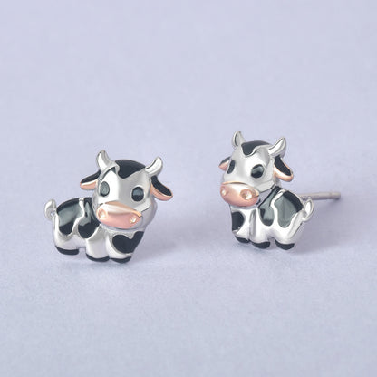 Luxyin 925 Sterling Silver Cow Stud Earrings - Cute & Minimalist