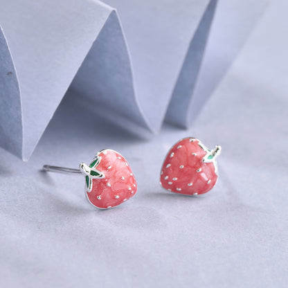 Luxyin 925 Sterling Silver Strawberry Stud Earrings