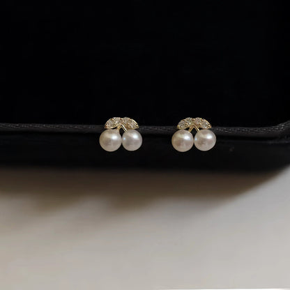 Luxyin S925 Sterling Silver Cherry Stud Earrings with Synthetic Pearl & CZ Accents