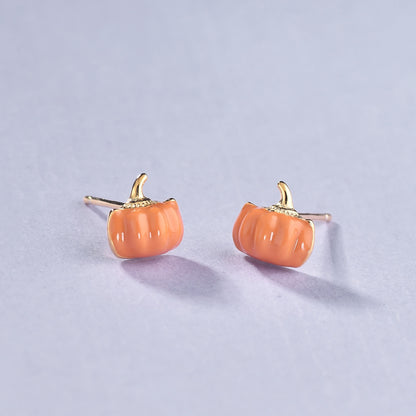 Luxyin S925 Silver Enamel Pumpkin Stud Earrings