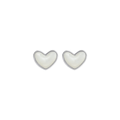 Luxyin S925 Silver Heart Stud Earrings - Mother of Pearl Delight ✨
